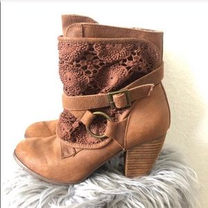Not Rated Brown crochet strappy heel boots size 9